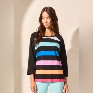 🌙 B30 - Tribal Striped Cotton Slub Raglan Sleeve Crew Neck Top-Beetroot